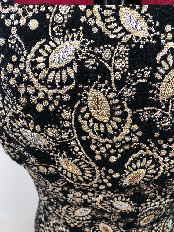 1960s Gold and Black Brocade Evening Dress/ Sixti… - image 3