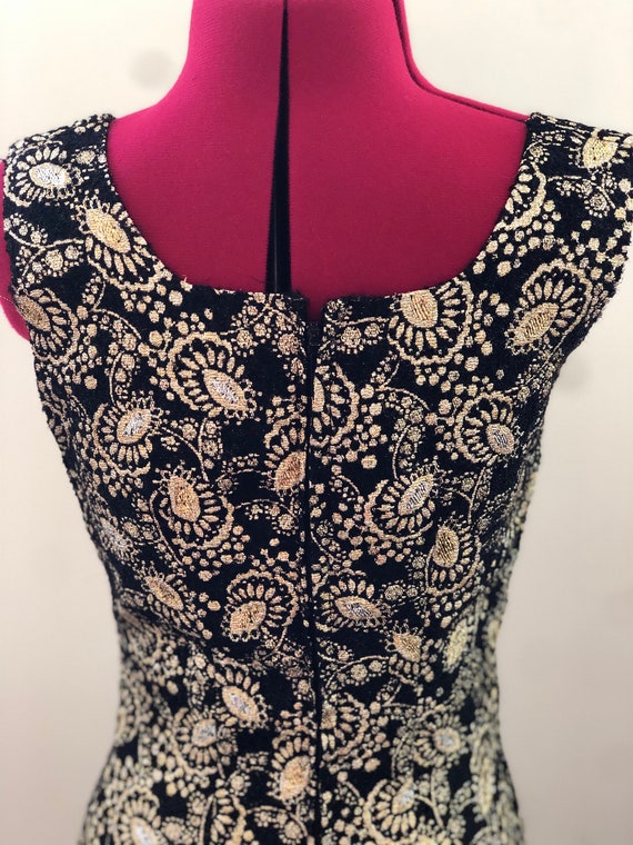 1960s Gold and Black Brocade Evening Dress/ Sixti… - image 7