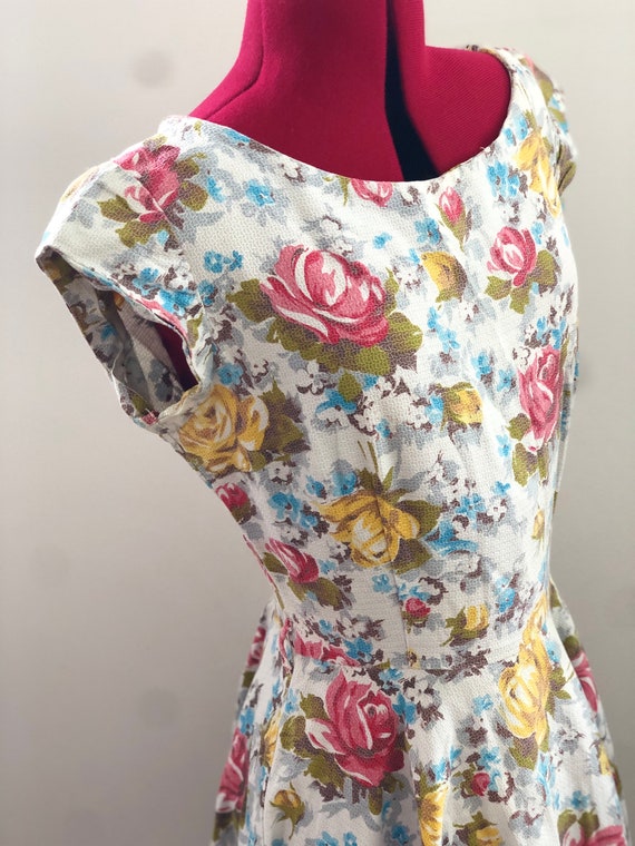 1950s Rainbow Rose Print Print Dress XS / Fifties… - image 6