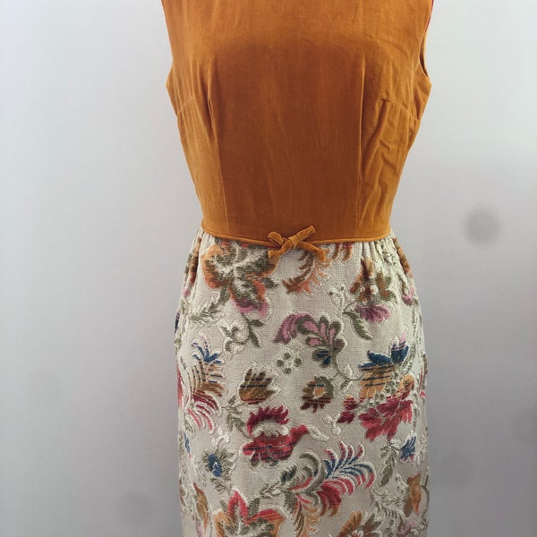 1960er Samt Gobelin Minikleid / Sixties Bleistiftkleid XS-S