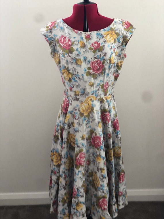 1950s Rainbow Rose Print Print Dress XS / Fifties… - image 1