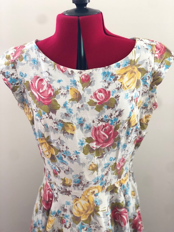 1950s Rainbow Rose Print Print Dress XS / Fifties… - image 2