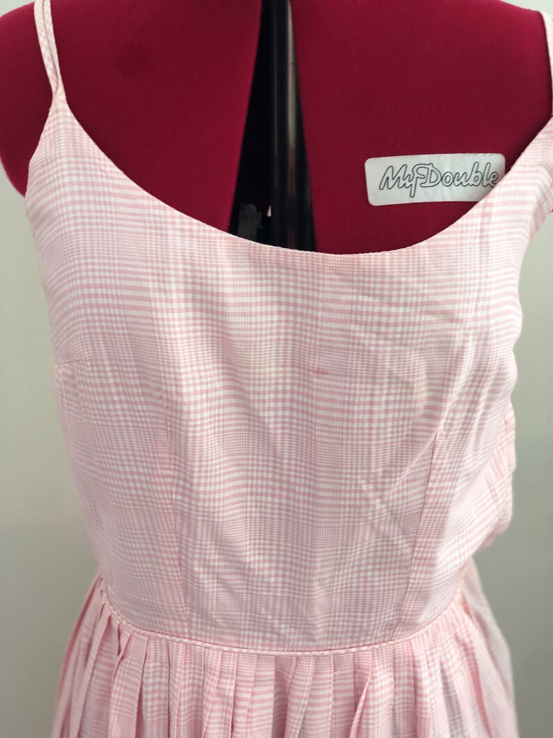 1950s Pink and White Gingham Sundress / Pink Checked Fifties Dress XS. 画像 2