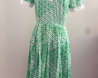 1960s 1970s Abstract Geometric Print Day Dress XS S.