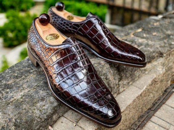 Handmade Crocodile Leather Lace Up Shoes: Dark Brown Bespoke Formal Wear