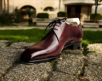 Skin Smith Bespoke Men Burgundy Shaded Leather Lace Up Derby Formal Shoes.