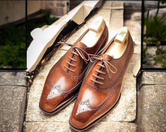 Tan Leather Wingtip Brogue Shoes: Bespoke Men's Formal Shoes