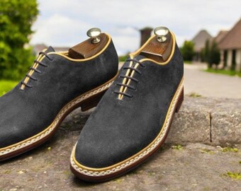 Skin Smith Bespoke Men Dark Grey Suede Lace Up Dress Up Shoes.