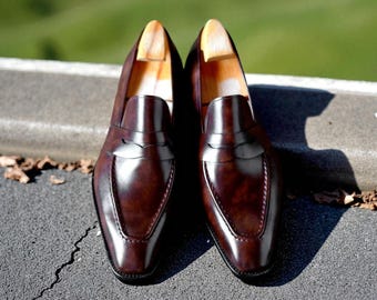 Handmade Burgundy Leather Loafers: Bespoke Men's Moccasin Shoes