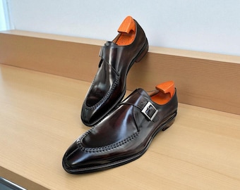 Skin Smith maß Männer Reine handgemachte dunkelbraune Leder Schnalle Monk Strap formelle Schuhe.