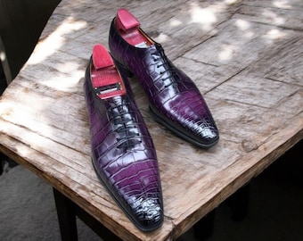 Bespoke Purple Crocodile Leather Lace Up Shoes: Men's Formal Fashion