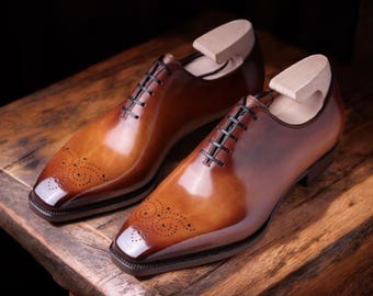 Skin Smith Bespoke Men Tan Shaded Leather Lace Up Oxford Plane Shoes.