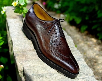 Scarpe Derby in pelle marrone fatte a mano: scarpe eleganti stringate su misura da uomo