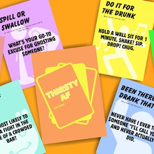 Drinkspel Thirsty AF | Wild gezelschapsspel voor volwassenen | Afdrukbaar en direct downloaden | Leuke drinkgeur