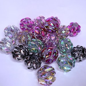 Chunky Faceted Acrylic Beads – Approx. 20mm Iridescent Disco Ball Beads, AB Sparkle Beads, Bubblegum Beads for Jewelry Making, Pens, Crafts