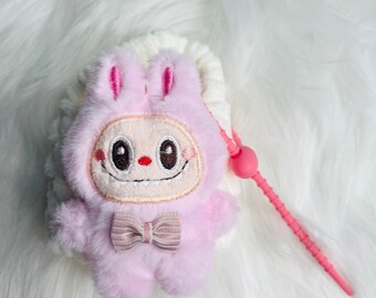 Lot de mignonnes monstres roses - Mini sac à main en peluche + stylo 3D + bracelet en verre fait main