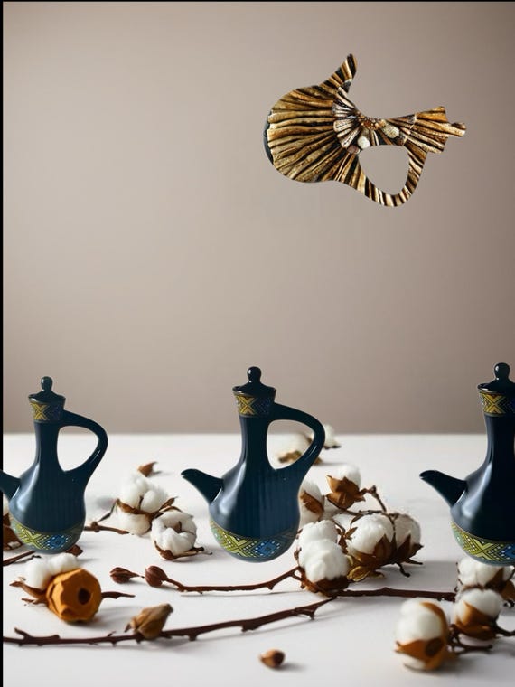 Jebena éthiopienne Et Verseuse En Poterie Terre Noire Colombin - Artisanat Africain Pour Café