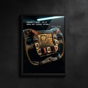Formula Racing Wheel Art Cyberpunk Cockpit Print Techwear Engineering Poster Gamer Decor