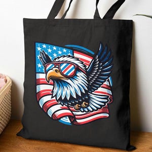 Patriotic Eagle Canvas Tote Bag - Perfect for July 4th, USA Pride, American Eagle, USA, 4th of July, Independence Day Gift, freedom tote bag