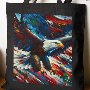 Patriotic Eagle Tote Bag, Reusable Grocery Bag, Eco-Friendly Gift, 4th of July, American Flag Shopping Tote, Nature Lover's Bag
