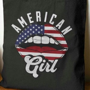 American Girl Tote Bag, Patriotic Beach Bag, Cute Gift for Her, 4th of July Essentials, Stylish Grocery Bag