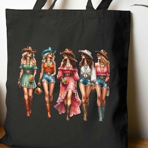 Cowgirl-Einkaufstasche aus Baumwolle mit einem Western-Rodeo-Motiv