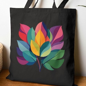 Vibrant Leaf Pattern Cotton Canvas Tote Bag: Eco-Friendly Reusable Shopping Bag