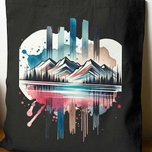 Mountain Landscape Tote Bag, Eco-Friendly Shopping Bag, Travel Tote, Outdoor Adventure Gift, Minimalist Art Canvas Bag, Sustainable Gift