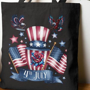 Patriotic Eagle 4th of July Tote Bag, USA Independence Day Shopping Bag, American Flag Eco-Friendly Carryall, Red White Blue Shoulder Bag,