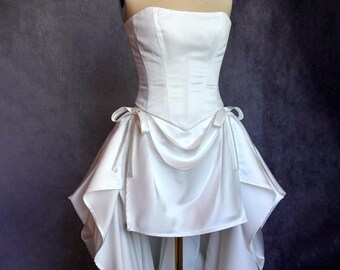 High-Low wedding skirt with side bows, Basque waist, long train for wedding reception, wedding ceremony, Mini bridal dress bridal separates