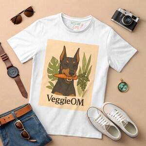 T-shirt grappige hond – shirt vegetarische hond Dobermann – schattige cartoon hondenshirt – shirt huisdier minnaar cadeau – shirt vegetarische hond – grafische T-shirt dierlijke humor