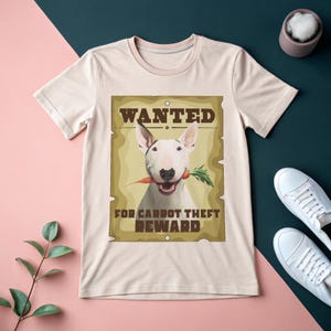 Funny Dog T-Shirt Wanted for Carrot Theft Cute Cartoon Dog Tee Pet Lover Gift Shirt Carrot Dog Shirt Animal Humor Graphic Tee