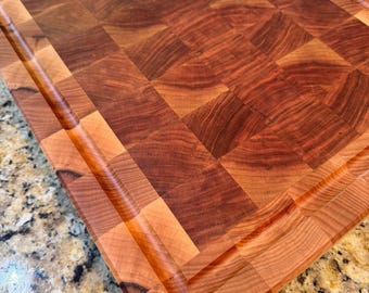 End Grain Cutting Board: Maple Cherry Hardwood, Juice Groove **SPECIAL OFFER**