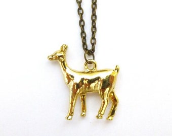Gold Deer Necklace Nature Jewelry Charm Pendant Forest Friend Animal Rustic Woodland Wedding Accessories Autumn Fall Womens Gift For Her