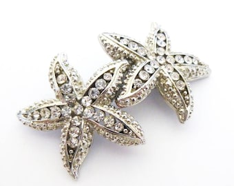 Silver Rhinestone Starfish Hair Clip Crystal Bridal Barrette Bride Bridesmaid Destination Beach Wedding Accessories Womens Gift For Her