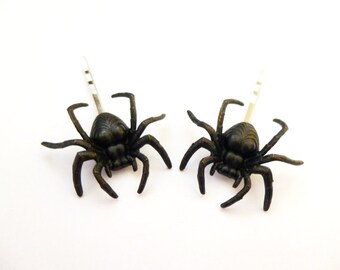 Black Spider Bobby Pins Halloween Hair Clips Spooky Creepy Crawlie Crawler Arachnid Spiderman Costume Goth Gothic Accessories Womens Gift