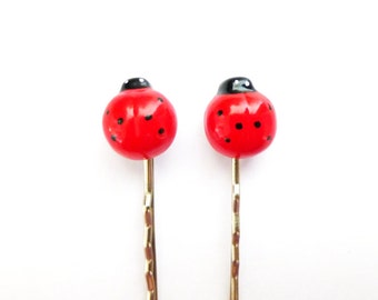 Ladybug Hair Pins Lady Bug Clips Red Insect Bobby Ladybird Beetle Nature Lover Garden Woodland Girls Accessories Womens Gift For Her Spring