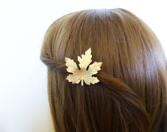Gold Maple Leaf Barrette Bridal Hair Clip Bride Bridsmaid Nature Inspired Botanical Autumn Fall Rustic Woodland Wedding Accessories Gift