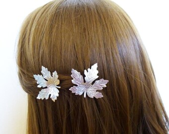Silver Maple Leaf Hair Clips Leaf Barrettes Leaf Accessory Forest Nature Accessories Autumn Fall Hair Accessories Woodland Hair Accessories