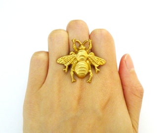 Gold Bumblebee Ring Bumble Bee Jewelry Honey Keeper Nature Inspired Insect Garden Lover Woodland Forest Statement Wife Womens Gift For Her