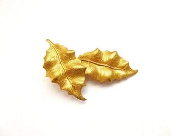 Bridal Hair Clip Gold Leaf Barrette Bride Bridesmaid Botanical Garden Nature Rustic Woodland Wedding Accessories Unique Womens Gift For Her