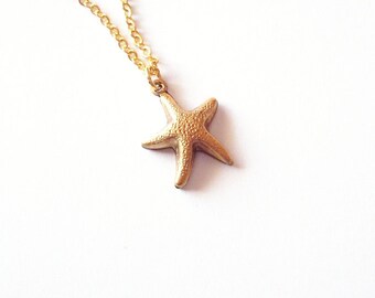 Gold Starfish Necklace Mermaid Jewelry Ariel Pendant Nautical Charm Bridal Bridesmaid Beach Wedding Accessories Womens Gift For Her Summer