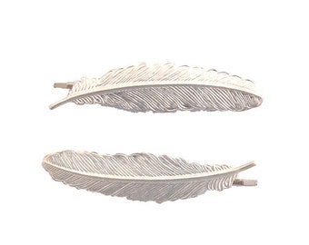 Bridal Hair Clips Silver Wedding Bobby Pins Bird Feather Accessories Music Festival Boho Bohemian Free Spirit Unique Womens Gift For Her