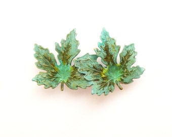 Rustic Hair Clip Green Maple Leaf Barrette Bride Bridal Botanical Garden Elf Fairy Girls Woodland Wedding Accessories Womens Gift For Her