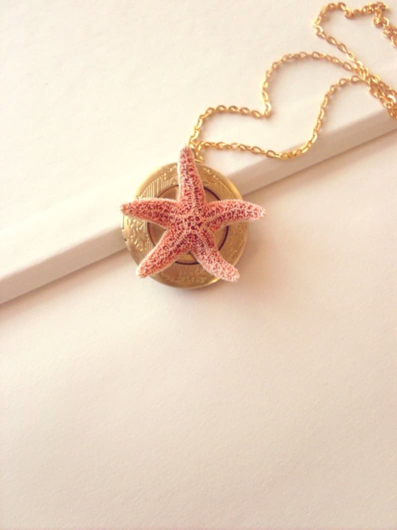 Mermaid Locket 50/% Off Sale Starfish Necklace Sea Star Jewelry Ariel Bridal Bridesmaid Nautical Destination Beach Wedding Womens Gift Summer
