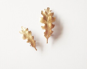 Gold Oak Leaf Hair Clips Bridal Barrettes Nature Botanical Garden Bridesmaids Rustic Woodland Wedding Accessories Autumn Fall Gift For Her