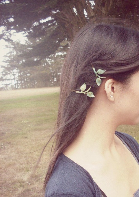 Green Leaf Branch Bobby Pins Bridal Hair Clips Nature - Etsy
