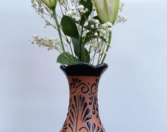 Mexican Clay Vase Cielito Lindo / Florero de Barro Pintado a Mano / Handpainted Mexican Pottery / Mexican Home Decor.