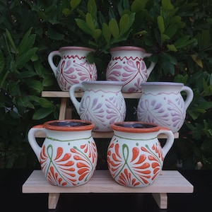 Juego de 2 tazas de barro mexicano / Tazas de café hechas a mano / Juego de cerámica mexicana.