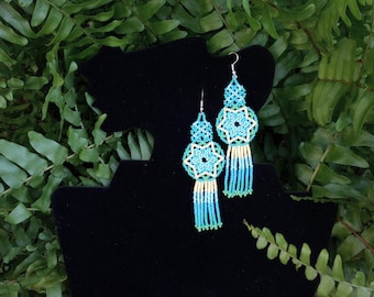 Huichol Beaded Earrings, Mexican Boho Style, Handmade